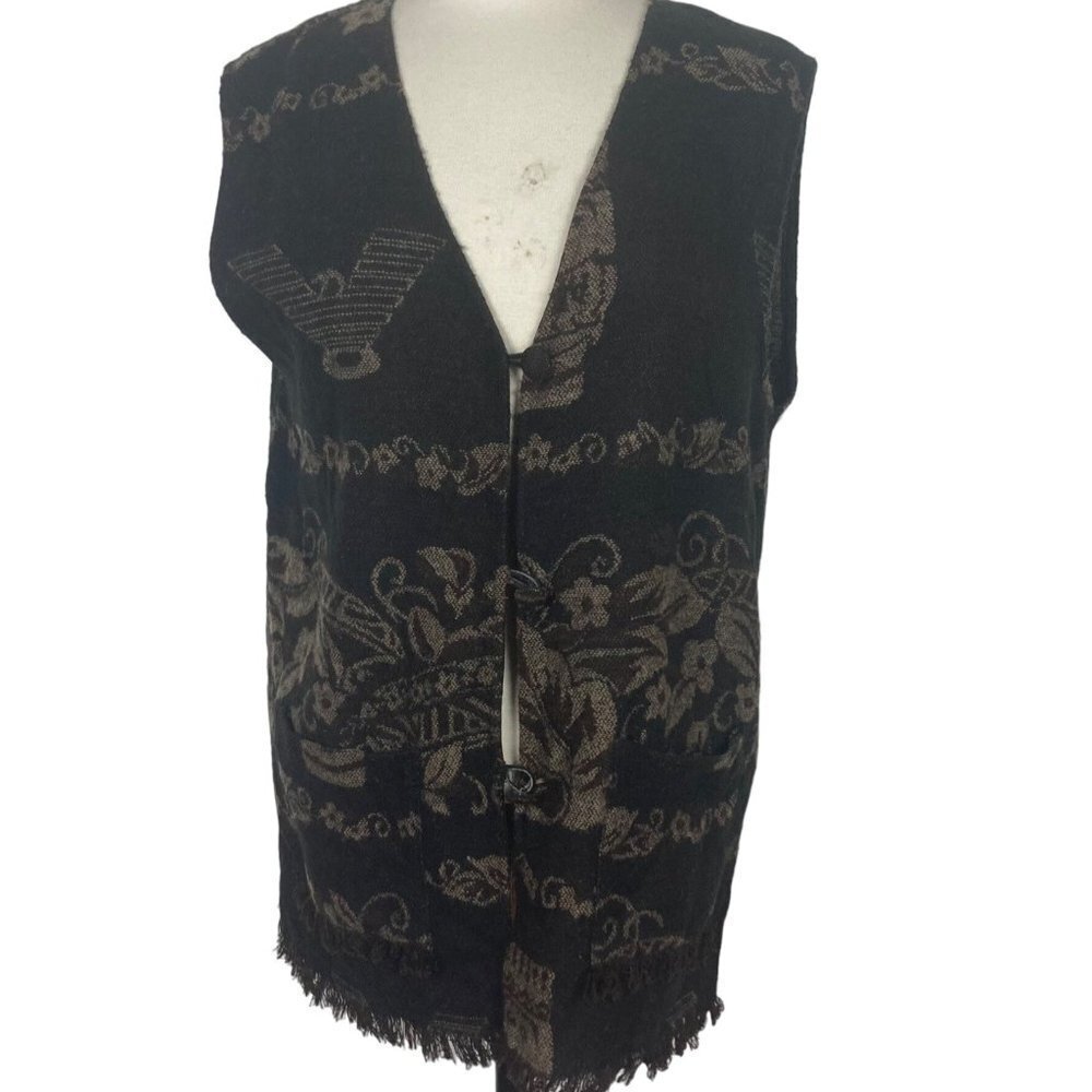 Vintage Southwestern Tiki Sweater Vest Womens Medium Brown Tan